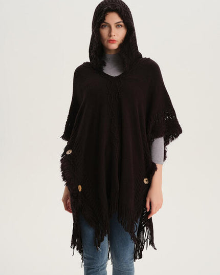 Fringe Hem Hooded Poncho