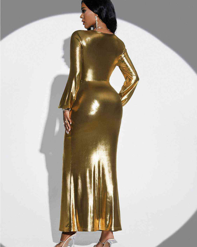 Plunge Twisted Slit Midi Dress