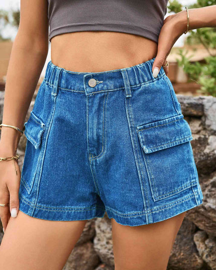 High-Waist Denim Shorts with Pockets