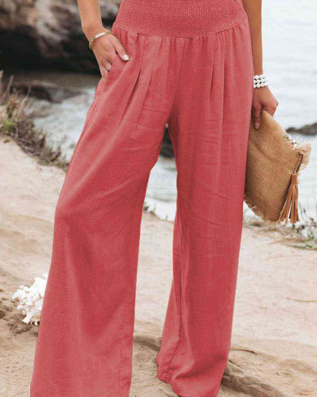 Full Size Smocked Waist Wide Leg Pants