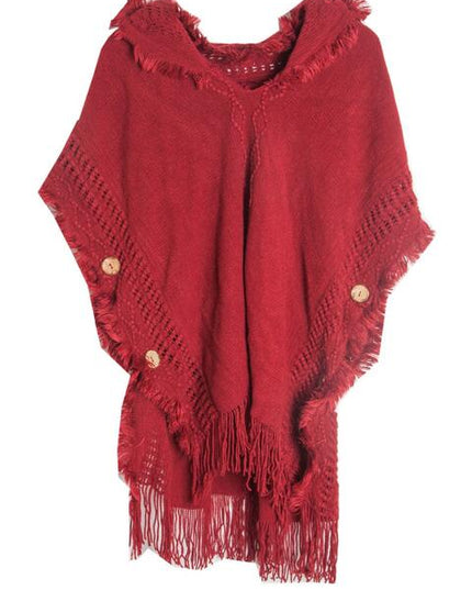 Fringe Hem Hooded Poncho