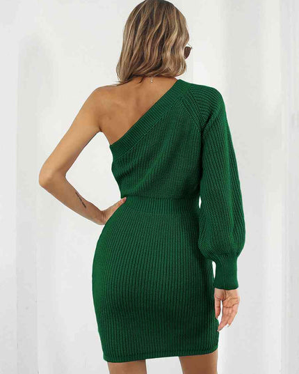 One-Shoulder Mini Sweater Dress