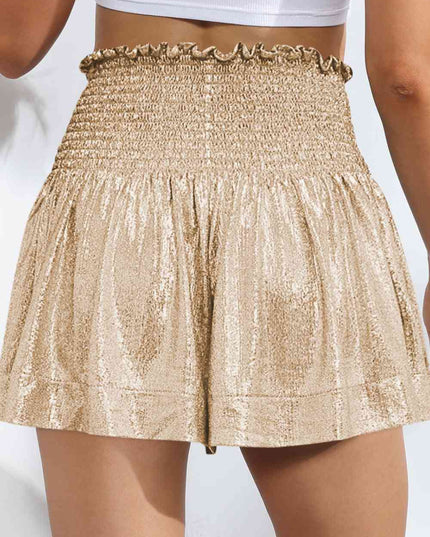 Glitter Smocked High-Waist Shorts