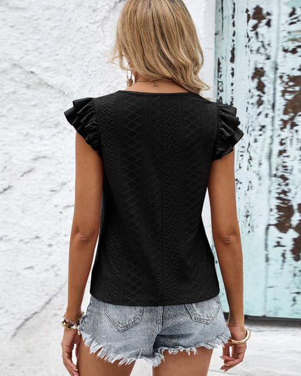 Contrast V-Neck Eyelet Top