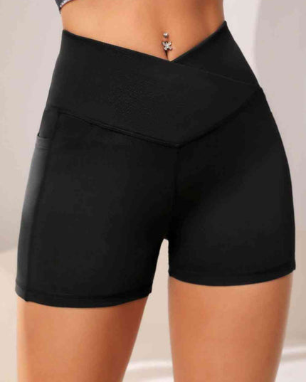 Wide Waistband Active Shorts with Pocket