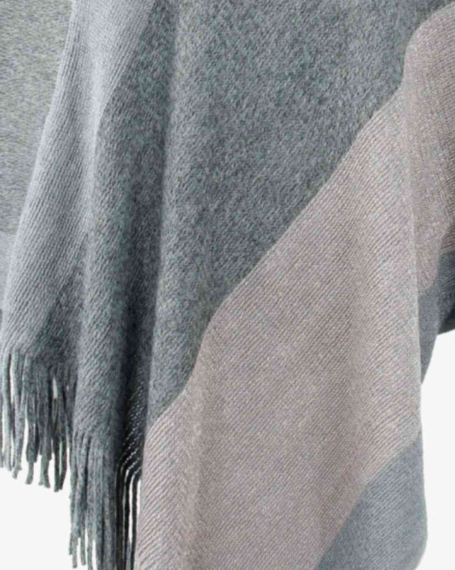 Color Block Fringe Hem Poncho
