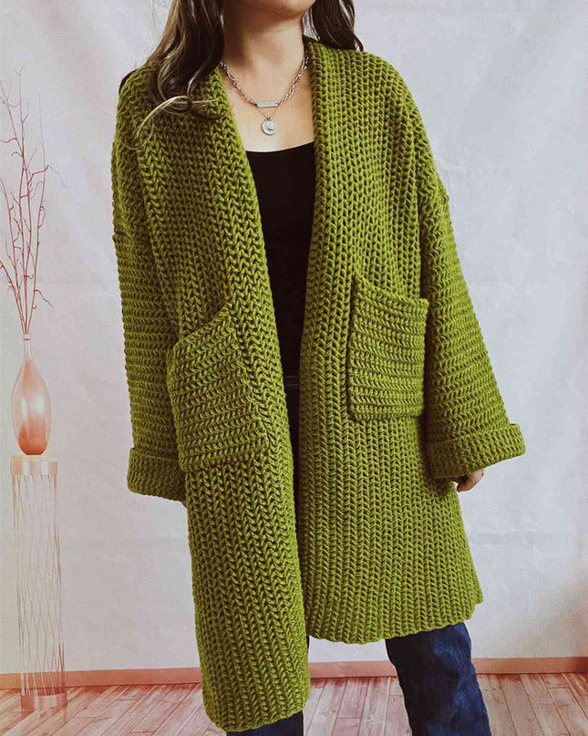 Open Front Long Sleeve Cardigan with Pockets