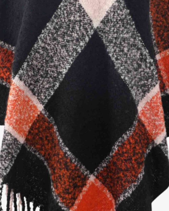 Plaid Fringe Detail Poncho