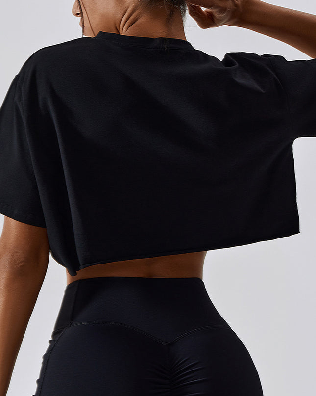 Cropped Round Neck Short Sleeve Active Top