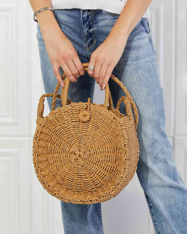 Justin Taylor Feeling Cute Rounded Rattan Handbag in Camel