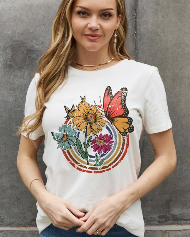 Simply Love Simply Love Full Size Flower & Butterfly Graphic Cotton Tee