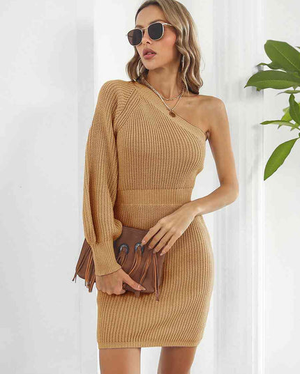 One-Shoulder Mini Sweater Dress