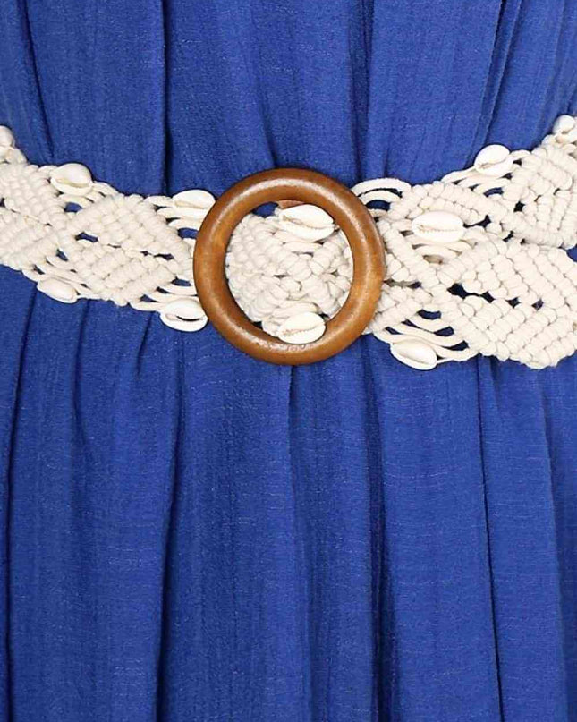 Shell Braid Belt with Wood Buckle