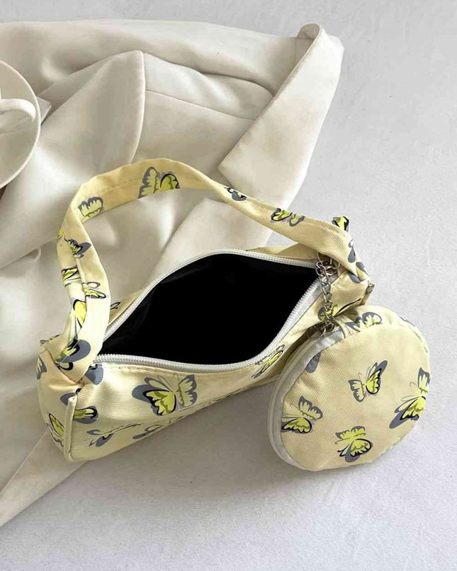 Butterfly Print Shoulder Bag with Purse
