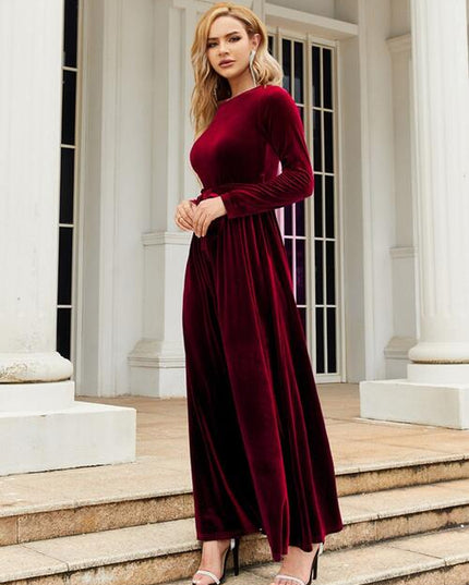 Tie Front Round Neck Long Sleeve Maxi Dress