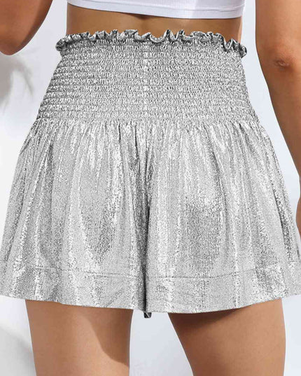 Glitter Smocked High-Waist Shorts