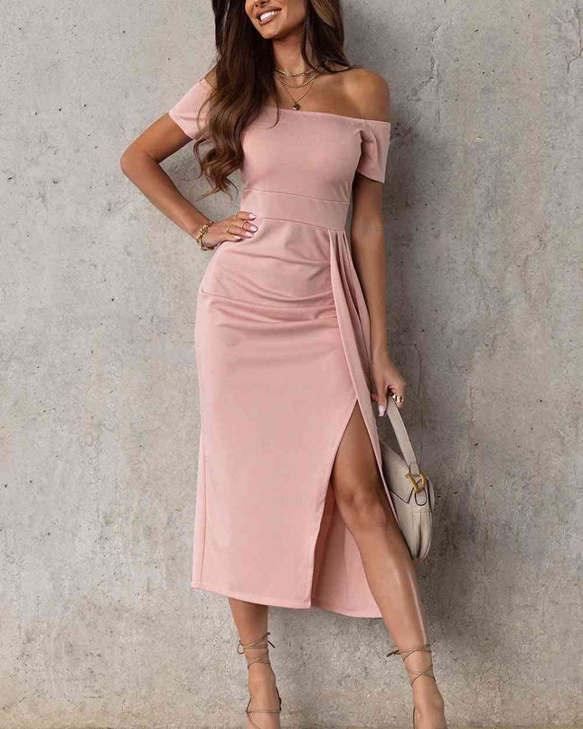 Off-Shoulder Short Sleeve Split Dress