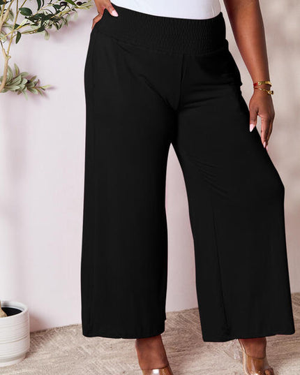 Double Take Full Size Smocked Wide Waistband Wide Leg Pants