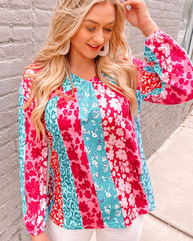 Mixed Print Patchwork Blouse