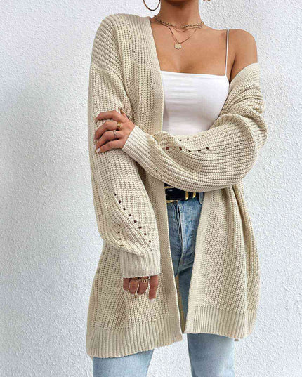 Open Front Dropped Shoulder Slit Cardigan