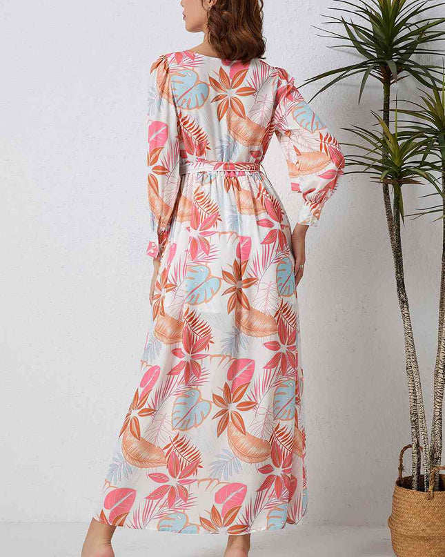 Printed Tie Waist Maxi Dress