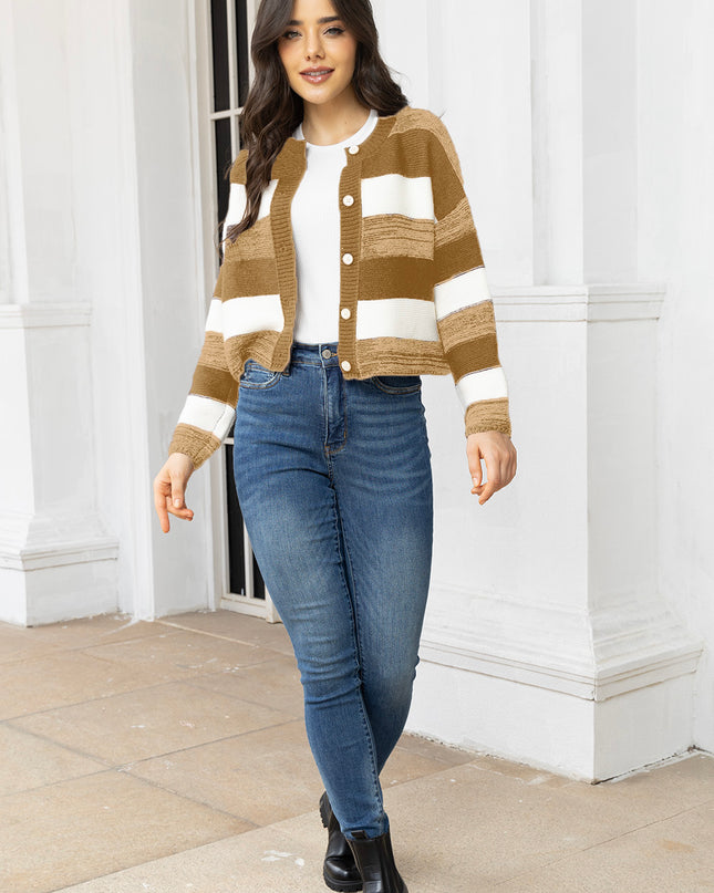 Striped Button Up Long Sleeve Cardigan