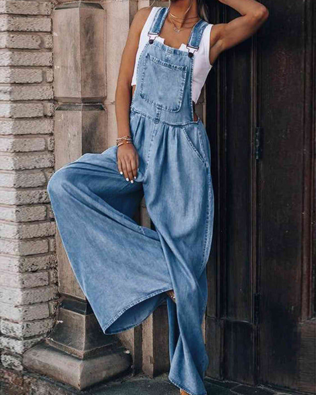 Wide Leg Denim Overalls