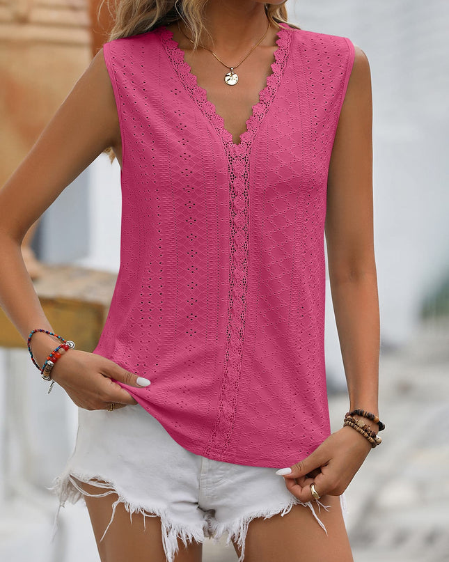 Spliced Lace V-Neck Sleeveless Tank