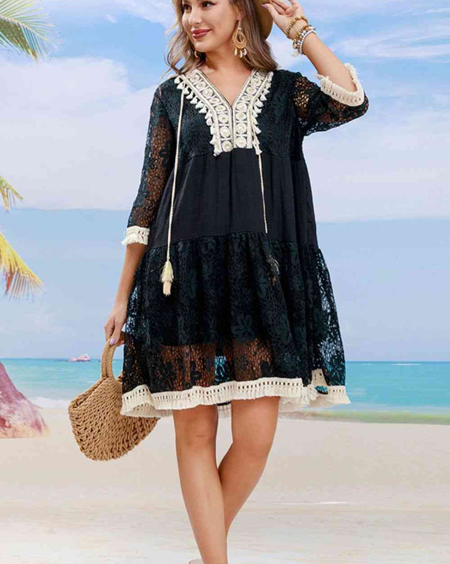 Tassel Spliced Lace Cover Up