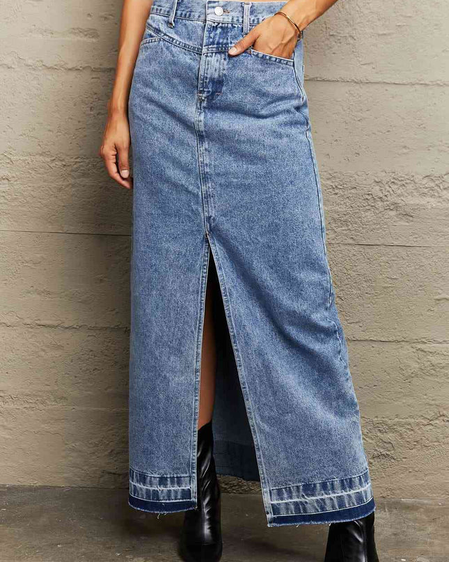 Front Slit Maxi Denim Skirt