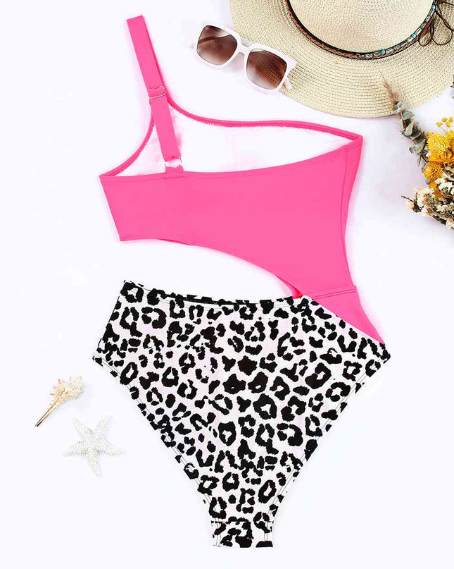Leopard Cutout One-Shoulder One-Piece Swimsuit