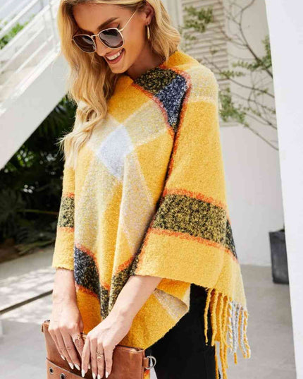 Plaid Fringe Detail Poncho