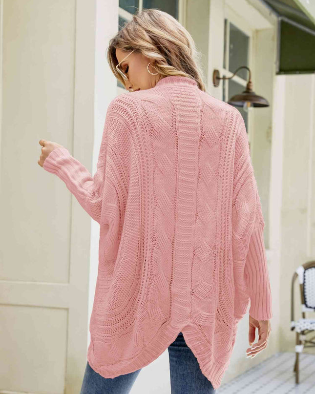 Mixed Knit Open Front Dolman Sleeve Cardigan