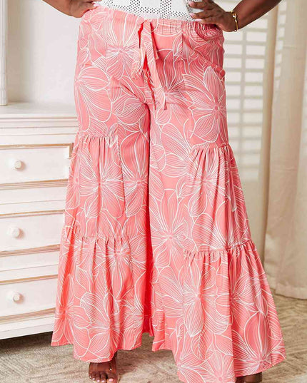 Double Take Floral Tiered Wide Leg Pants