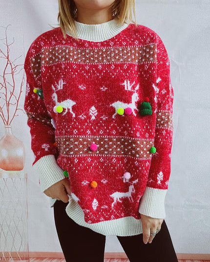 Christmas Element Round Neck Sweater and Scarf Set