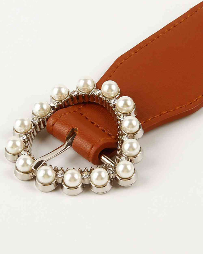 Pearl Heart Buckle Elastic Belt