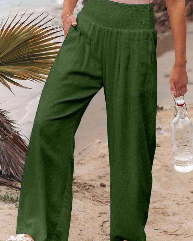 Full Size Smocked Waist Wide Leg Pants