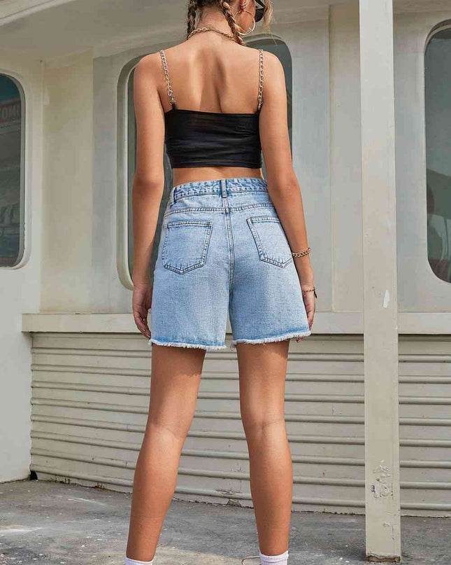 Buttoned Raw Hem Denim Shorts