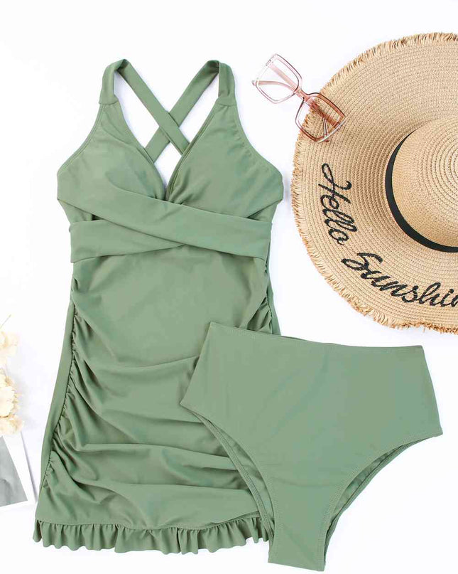 Tie Back Sleeveless Swim Dress and Bottoms Set